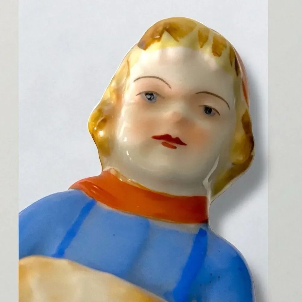 Winter Boy Ceramic Figurine Snow Hand Warmer Hat Pants with Buttons 1950's Japan